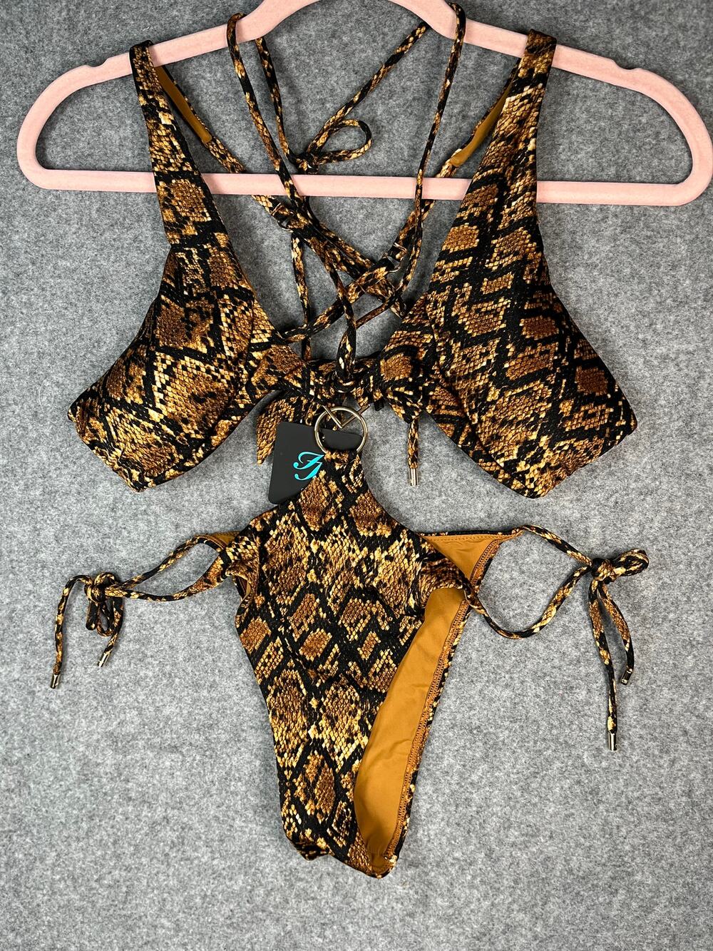 NWT Honey Birdette Capri Bronze Python Cutout One-Piece Swimsuit M